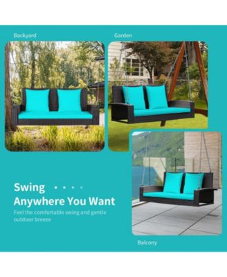 2-Person Patio Rattan Porch Swing with Cushions