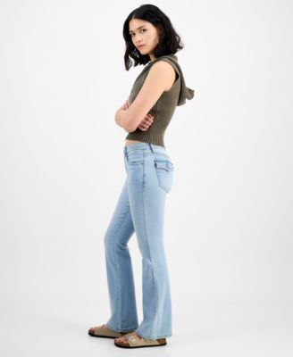 Juniors' Low-Rise Extended-Tab Bootcut Jeans