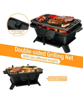 Portable Hibachi Grill, Double-sided Cast Iron Grill with Air Regulating Door & Fire Gate, Grate Lifter, Ideal for Outdoor Picnic, Camping & Backyard Barbecue Cooking