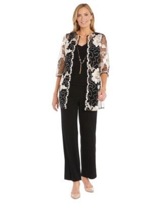 R & M Richards - Petite Lace Jacket, Sleeveless Top & Pants Set