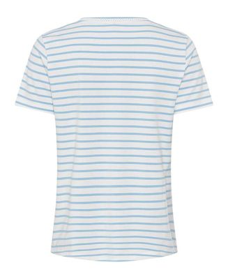 Women's Striped Embroidered Trim V-Neck Tee