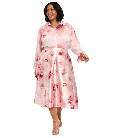 Женская юбка Muse Plus Size Floral-Print Pleated, цвет: Пудровый / Розовато-лиловый