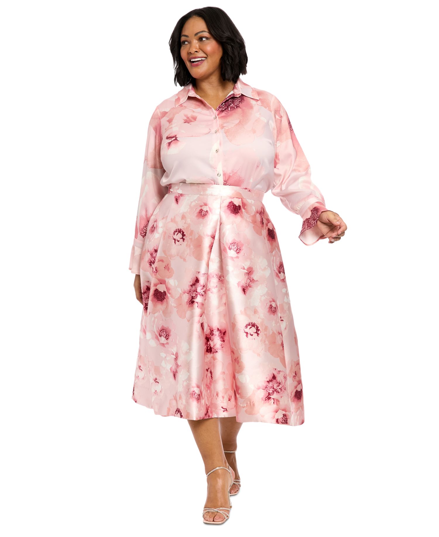 Plus Size Floral-Print Pleated Skirt