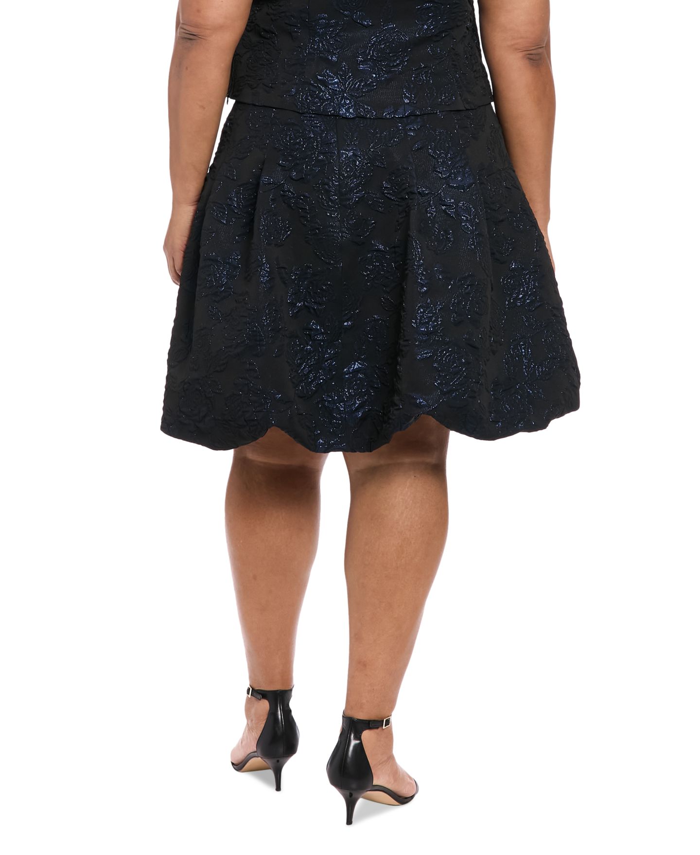 Женская юбка Muse Plus Size Floral Jacquard Bubble, цвет: Чёрный / Синий — фото 2