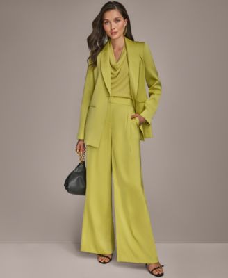 Womens Satin One Button Jacket Wide Leg Pants Regular Petite