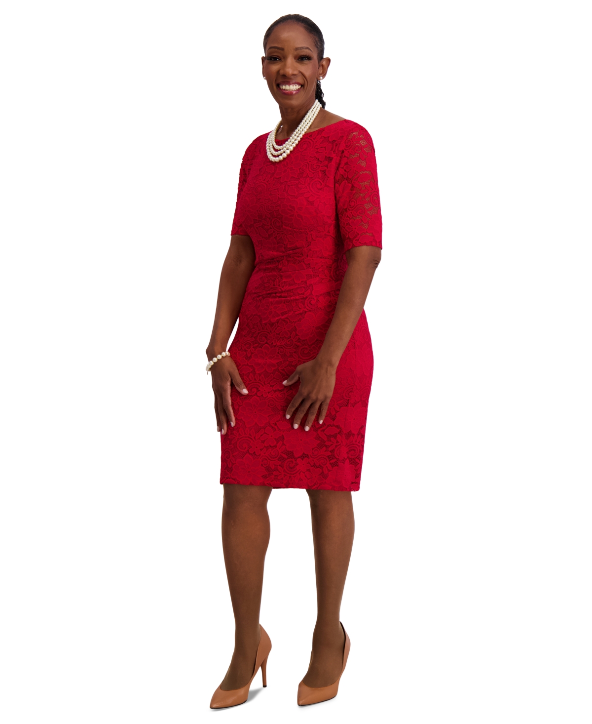 Kasper Women's Lace-sleeve Sheath Dress, Regular & Plus Sizes In Red