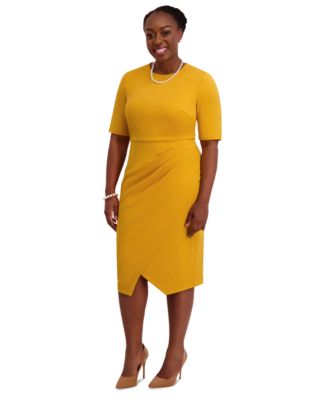 Women's Short-Sleeve Side Pleated Dress, Regular & Plus Sizes 