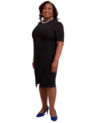 Women's Short-Sleeve Side Pleated Dress, Regular & Plus Sizes 