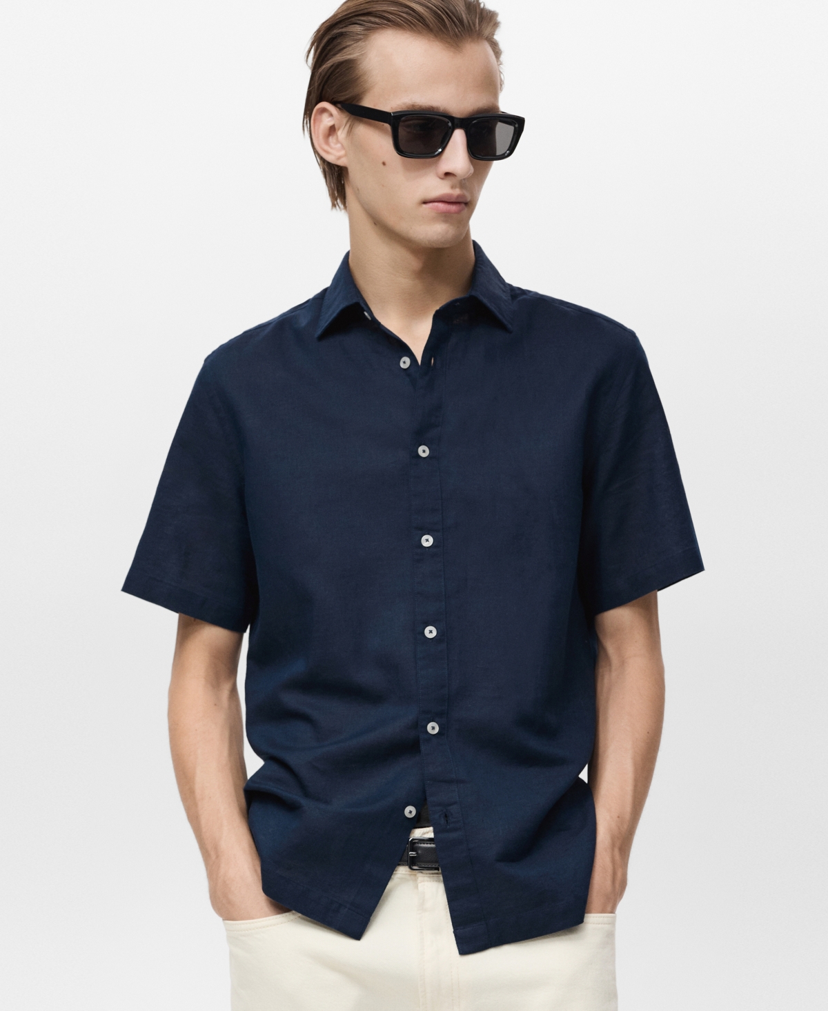 Mango Regular Fit Linen Blend Button-up Shirt