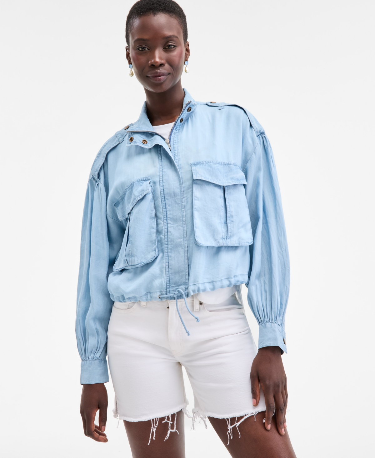 On 34th Women's Chambray Cropped Jacket, Exclusively At Macy's In Blue