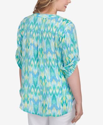 Plus Size Paradise Ikat Button Tie Front Top