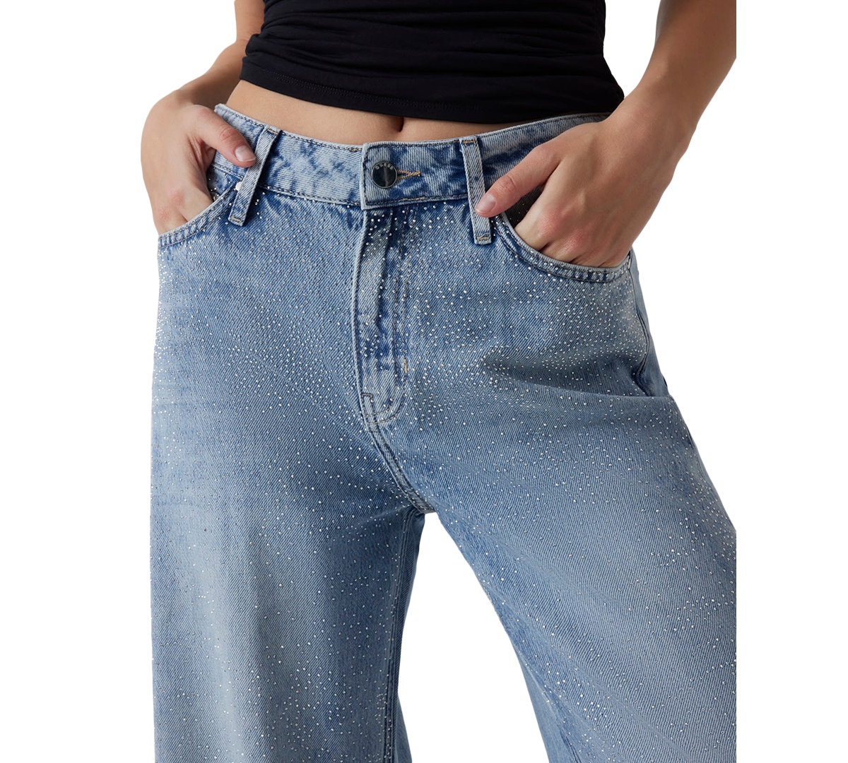Shop Guess Women's Bellflower Shine & Sequins Wide-leg Jeans