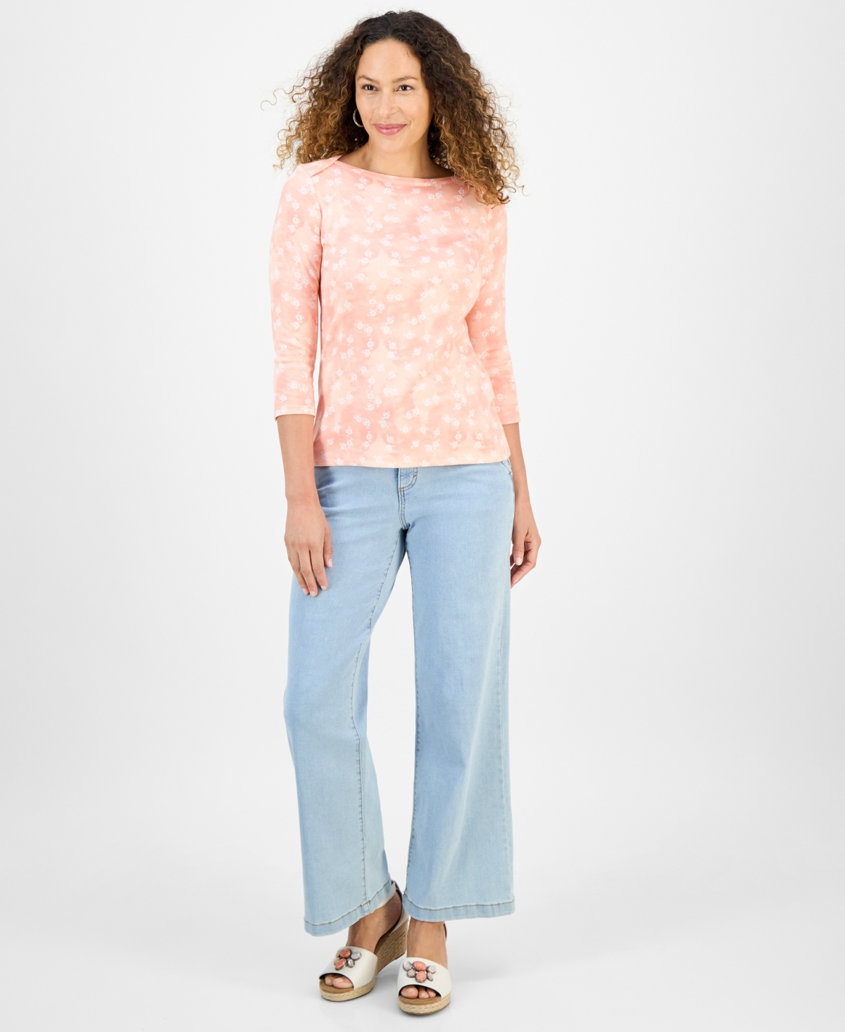 Style & Co Petite Spotty Airy Floral-print Cotton Top, Exclusively At Macy's In Pink