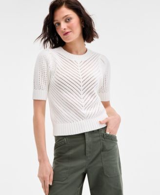 On 34th - Women's Diagonal-Knit Puff-Sleeve Sweater