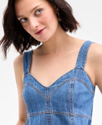 Women's Denim Sweetheart-Neck Midi Dress, Exclusively at Macy's