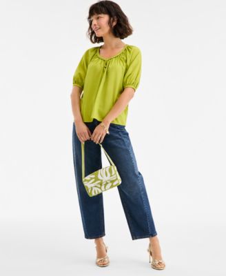Women's Elbow Sleeve Braided-Trim Top, Exclusively at Macy's