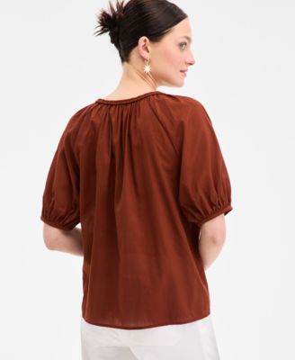 Women's Elbow Sleeve Braided-Trim Top, Exclusively at Macy's