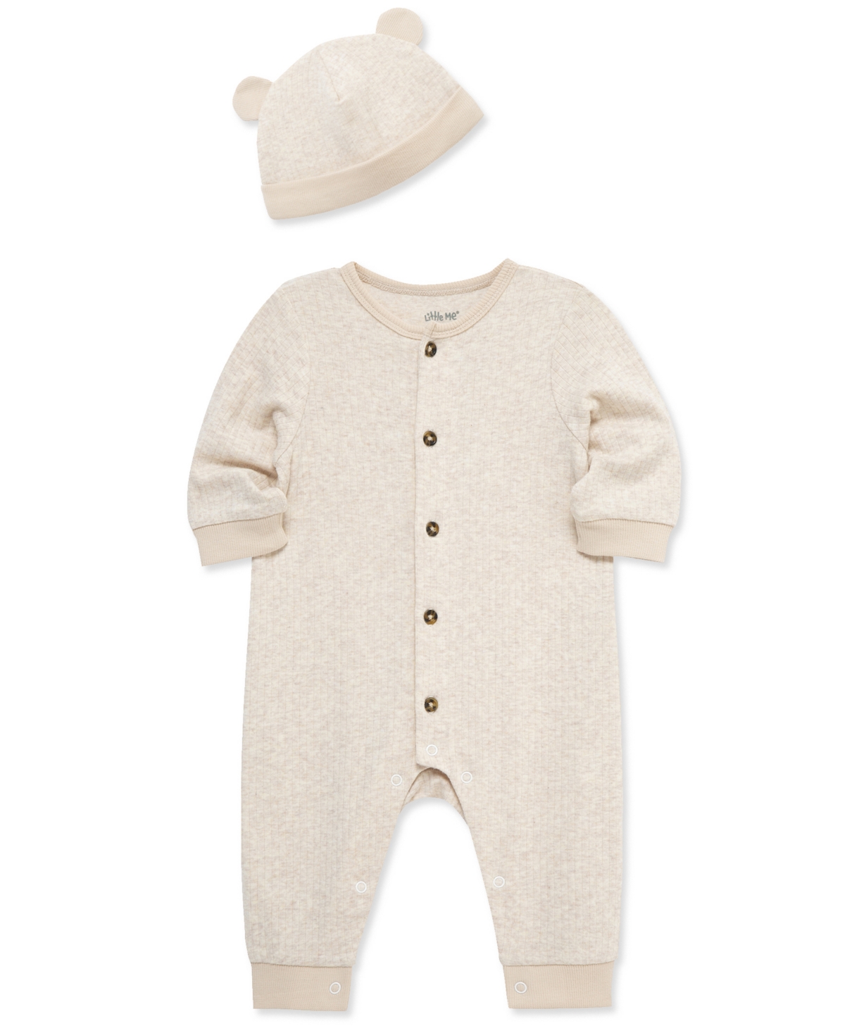 Little Me Baby Button-down Coverall & Hat Set In Neutral