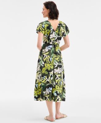Women's Flutter-Sleeve Printed Textured Midi Dress, Exclusively at Macy's