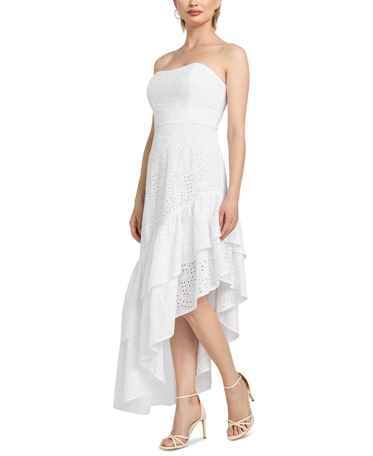 Guess Joyce Embroidered Eyelet Cotton High-low Dress In White