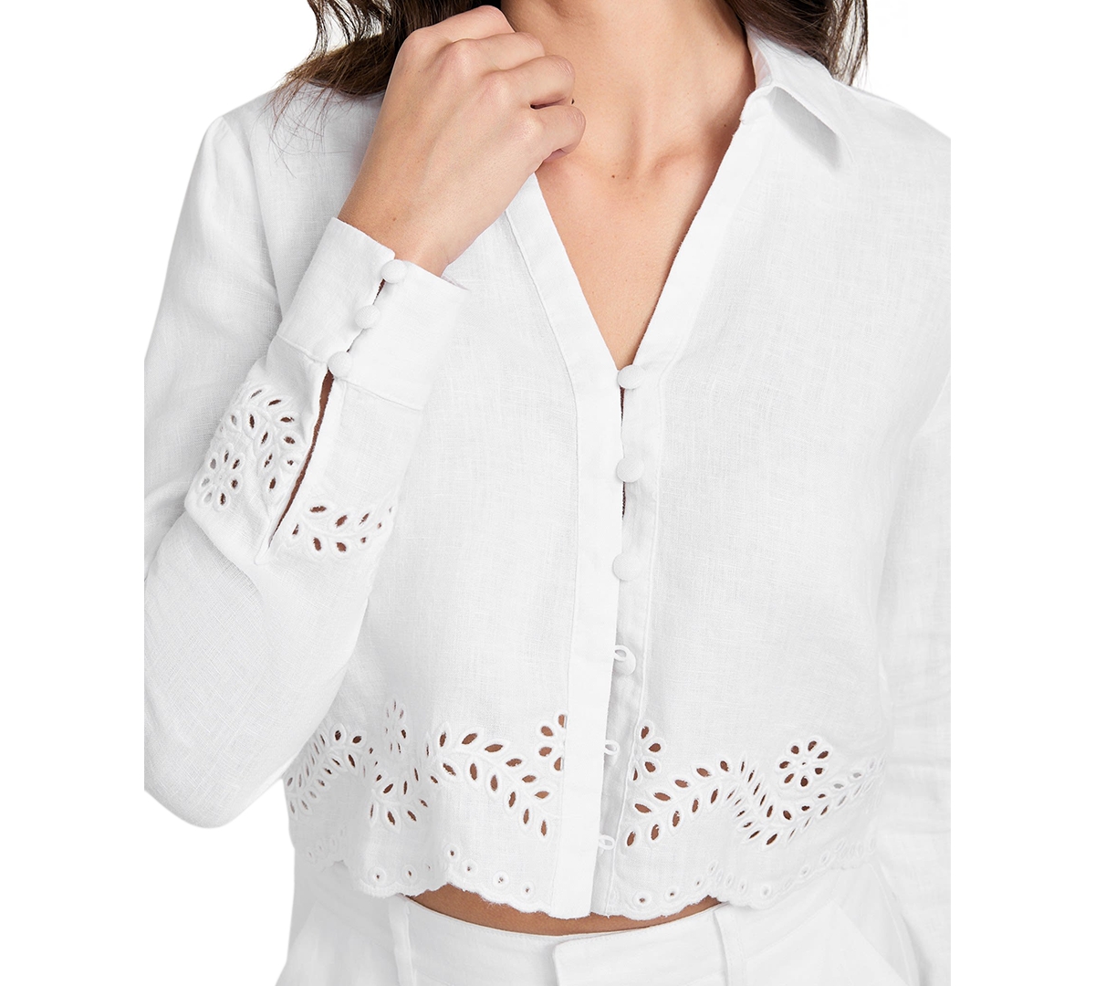 Shop Guess Women's Long-sleeve Leyna Linen Top