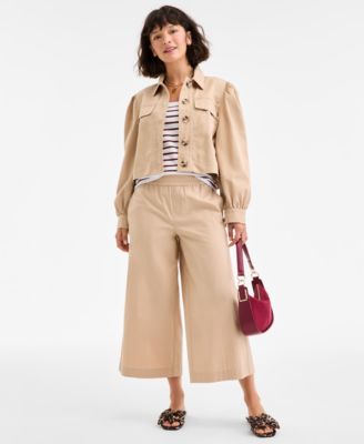Women's Puff-Shoulder Twill Swing Jacket, Exclusively at Macy's