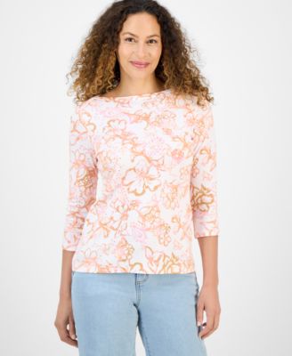Style & Co - Petite Floral Print Pima Cotton 3/4-Sleeve Top, Exclusively at Macy's