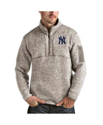 Antigua - Men's Oatmeal New York Yankees Fortune Quarter-Zip Pullover Jacket