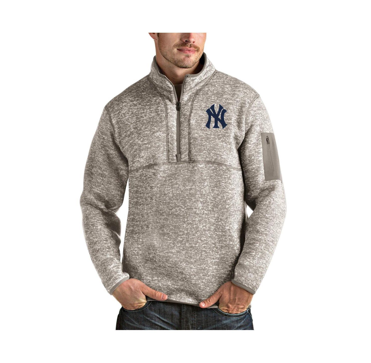 Men's Oatmeal New York Yankees Fortune Quarter-Zip Pullover Jacket