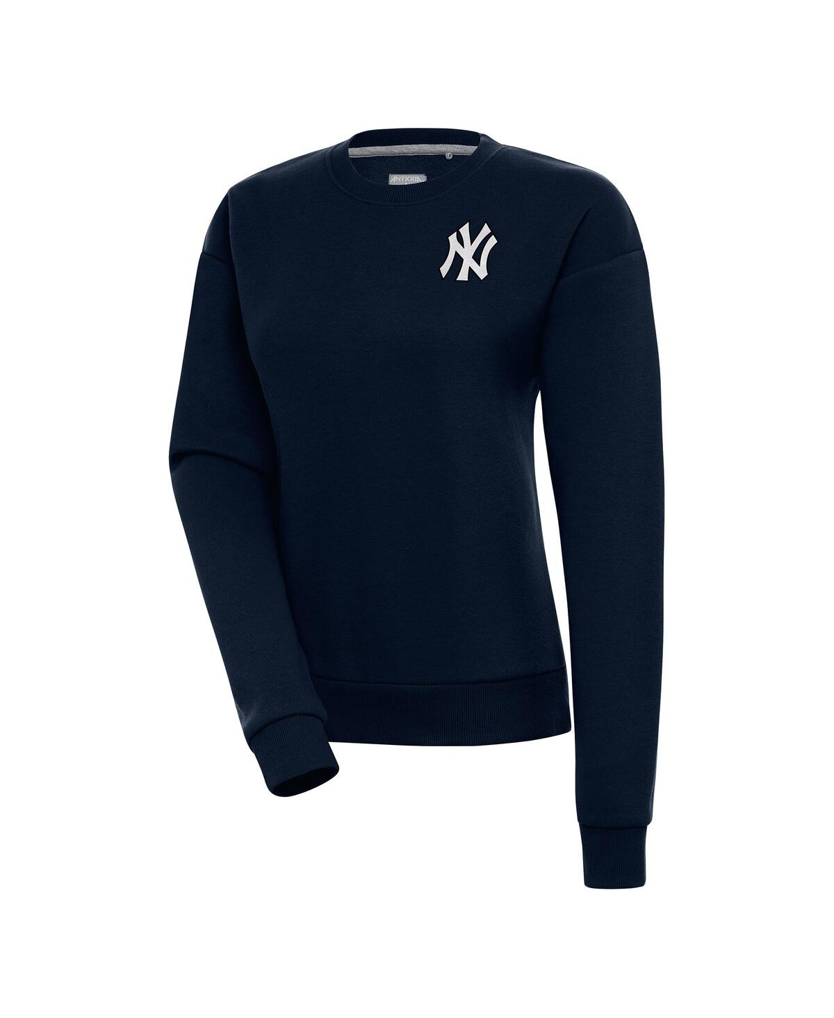 Women's Navy New York Yankees Brushed Metallic Victory Pullover Sweatshirt - Navy