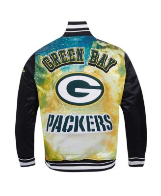 Men's Black Green Bay Packers Sublimated Satin Full-Snap Jacket