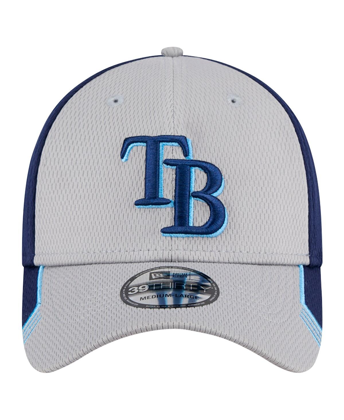 NEW ERA MEN'S GRAY/NAVY TAMPA BAY RAYS VISOR TRIM 39THIRTY FLEX HAT 
