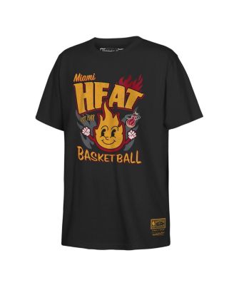 Mitchell & Ness - Big Boys and Girls Black Miami Heat Retro Mascot Script T-Shirt