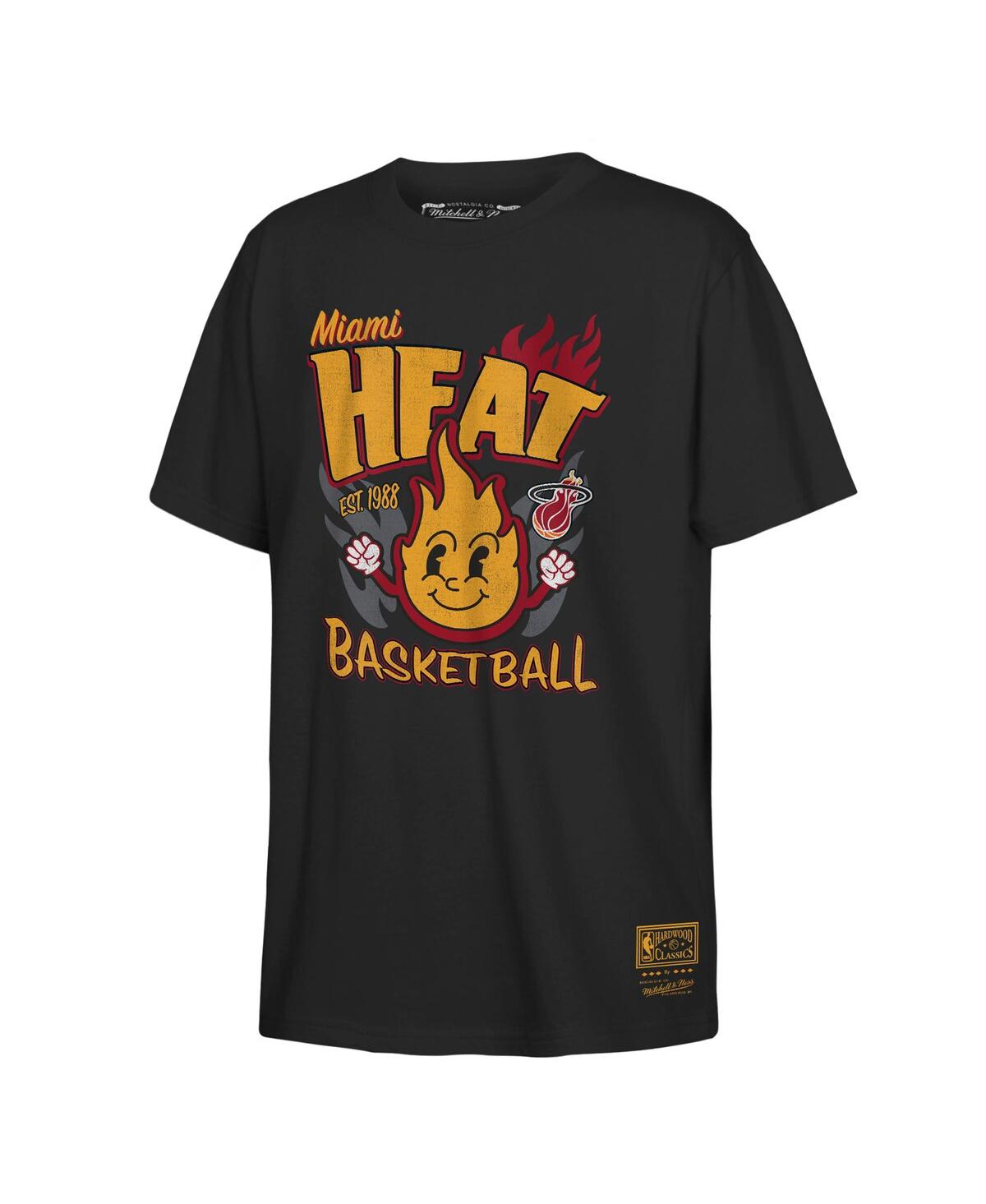 Mitchell & Ness Big Boys And Girls Black Miami Heat Retro Mascot Script T-shirt