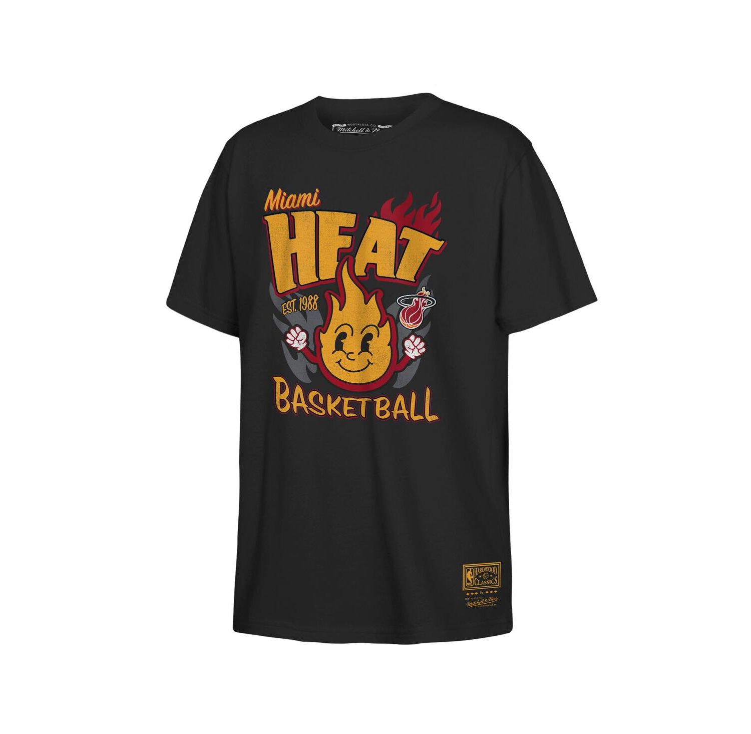 Big Boys and Girls Black Miami Heat Retro Mascot Script T-Shirt