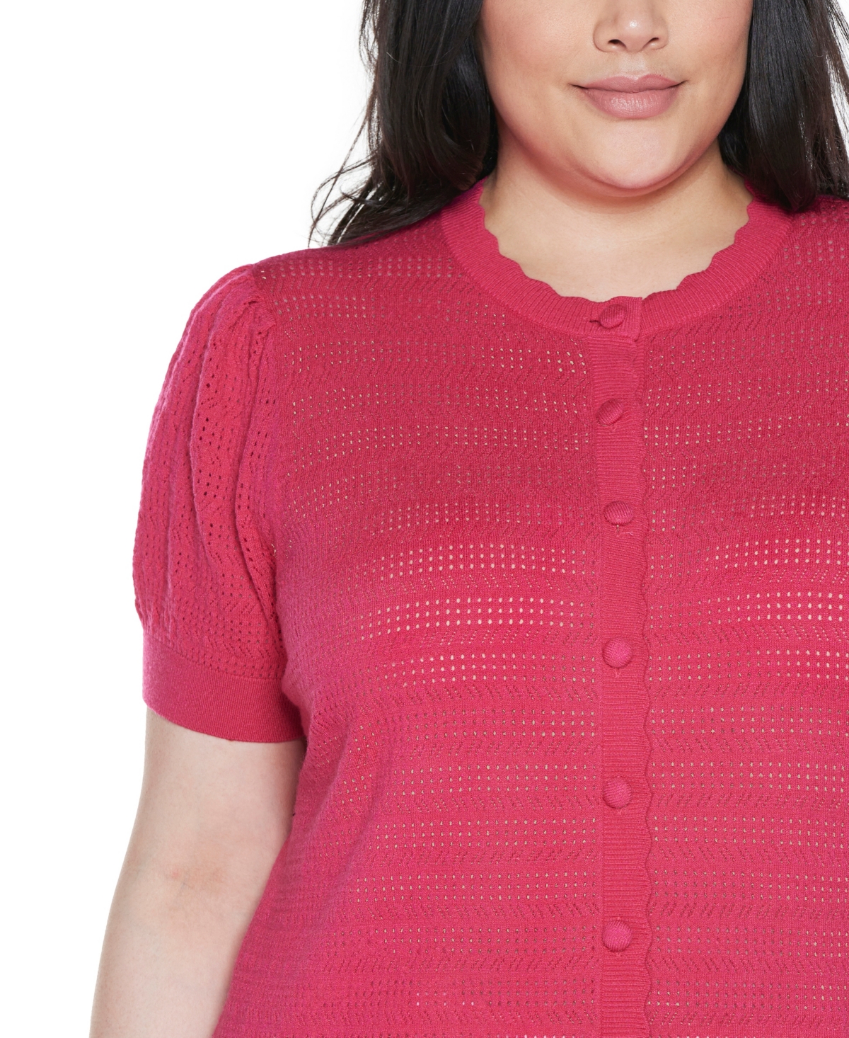 Shop Belldini Plus Size Pointelle Scalloped-placket Cardigan Sweater