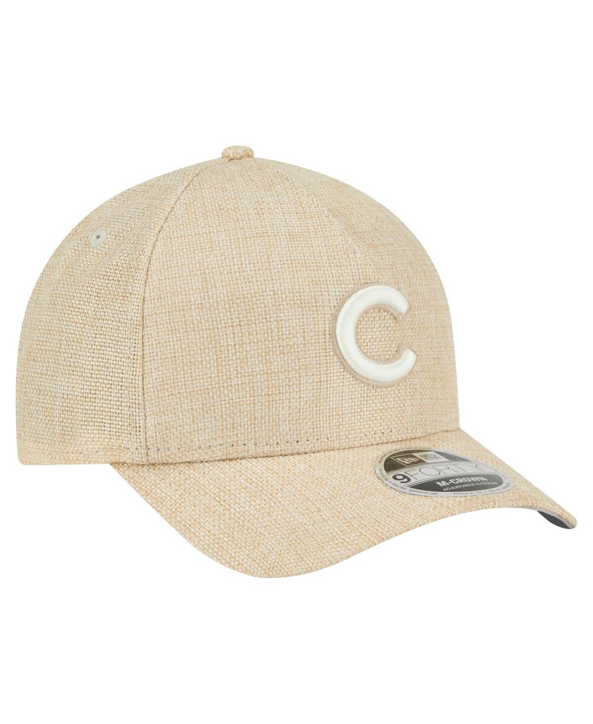 NEW ERA MEN'S BEIGE CHICAGO CUBS COTTON WEAVE M-CROWN A-FRAME 9FORTY ADJUSTABLE HAT 