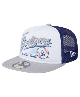 New Era - Men's White/Gray Los Angeles Dodgers Retro Script Trucker 9FIFTY Snapback Hat