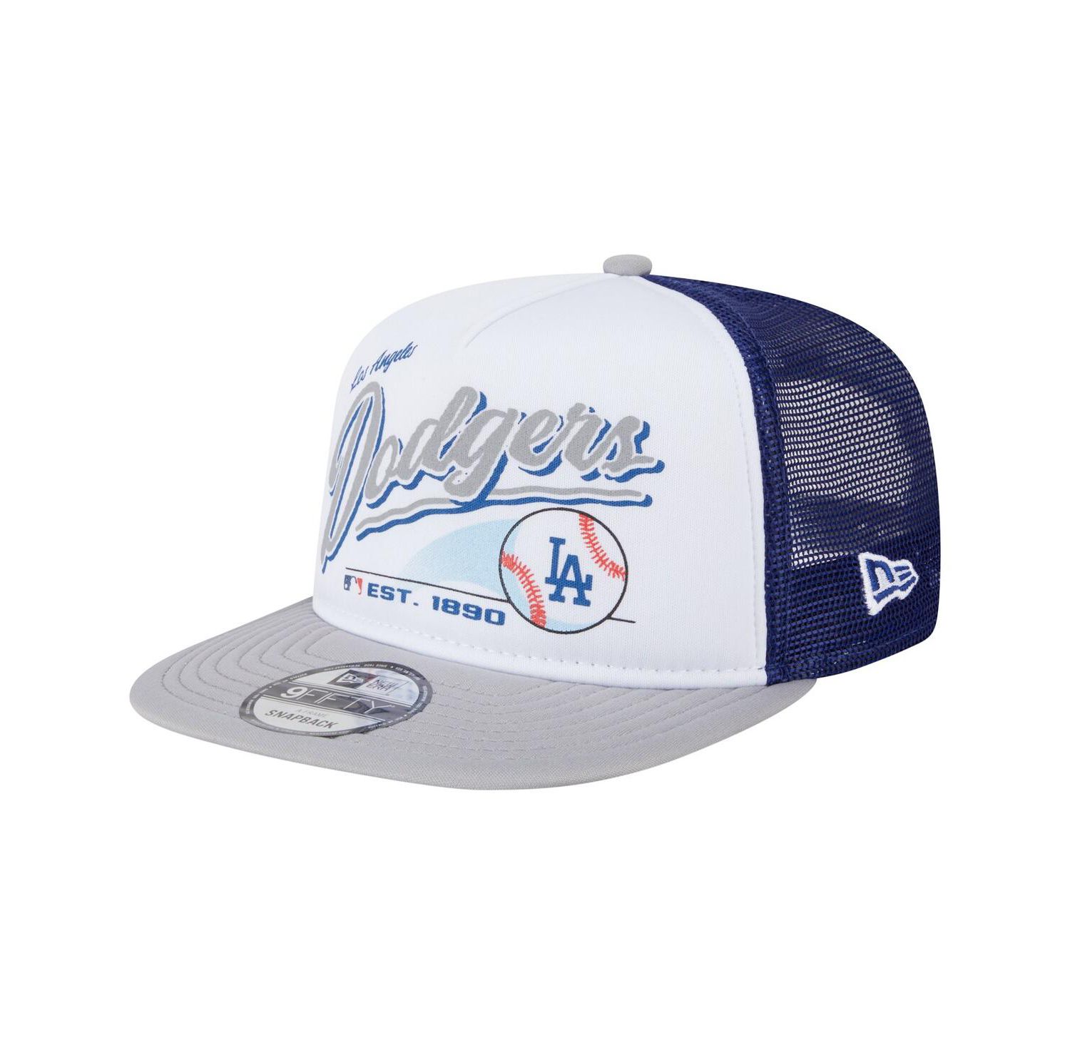 Men's White/Gray Los Angeles Dodgers Retro Script Trucker 9FIFTY Snapback Hat