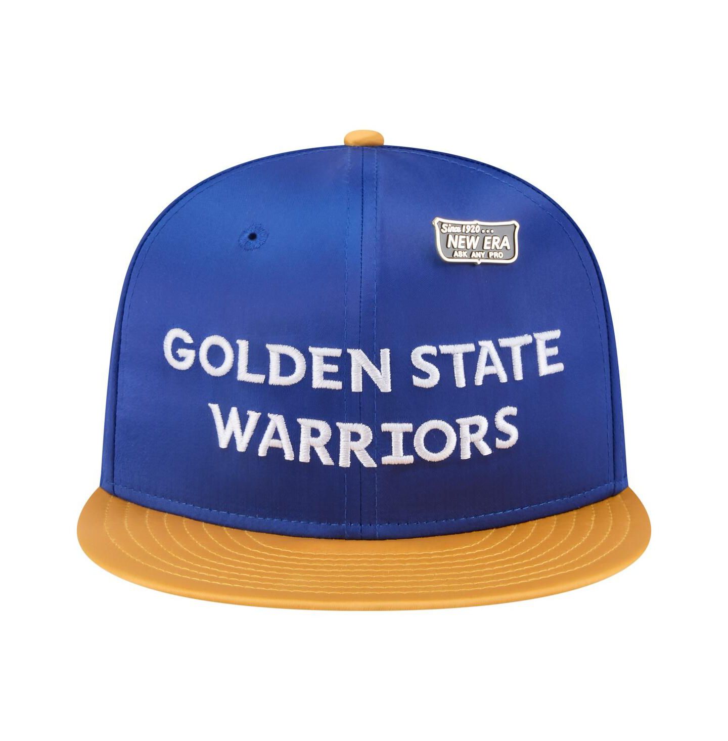 Мужская кепка New Era Royal/Gold Golden State Warriors Throwback Satin Vintage Pin Two-Tone 59FIFTY Fitted Hat — фото 2