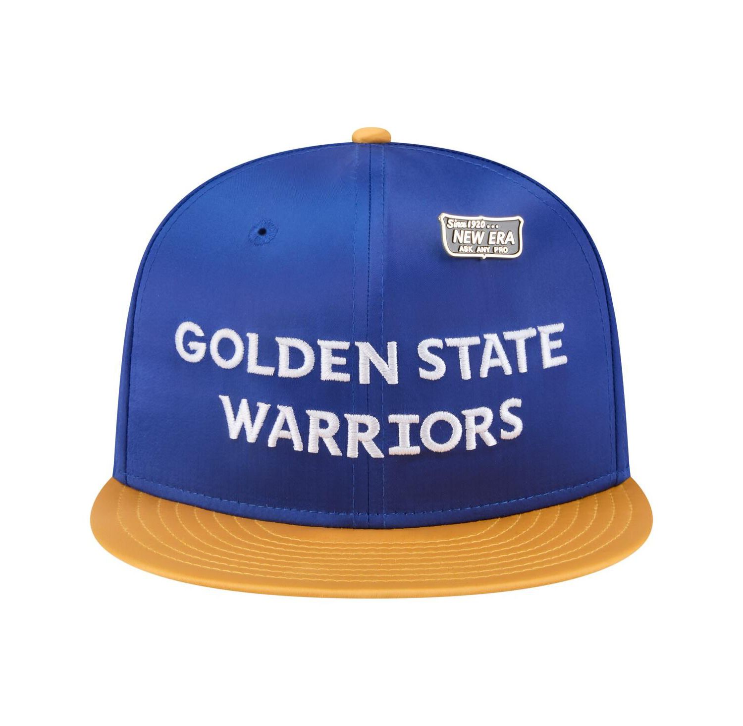 Men's Royal/Gold Golden State Warriors Throwback Satin Vintage Pin Two-Tone 59FIFTY Fitted Hat