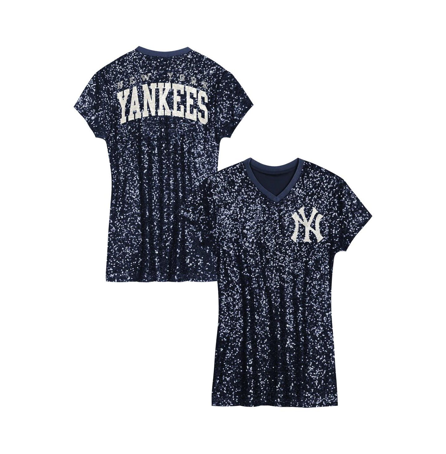 Платье Outerstuff Navy New York Yankees Sequin V-Neck Dress для девочек — фото 1