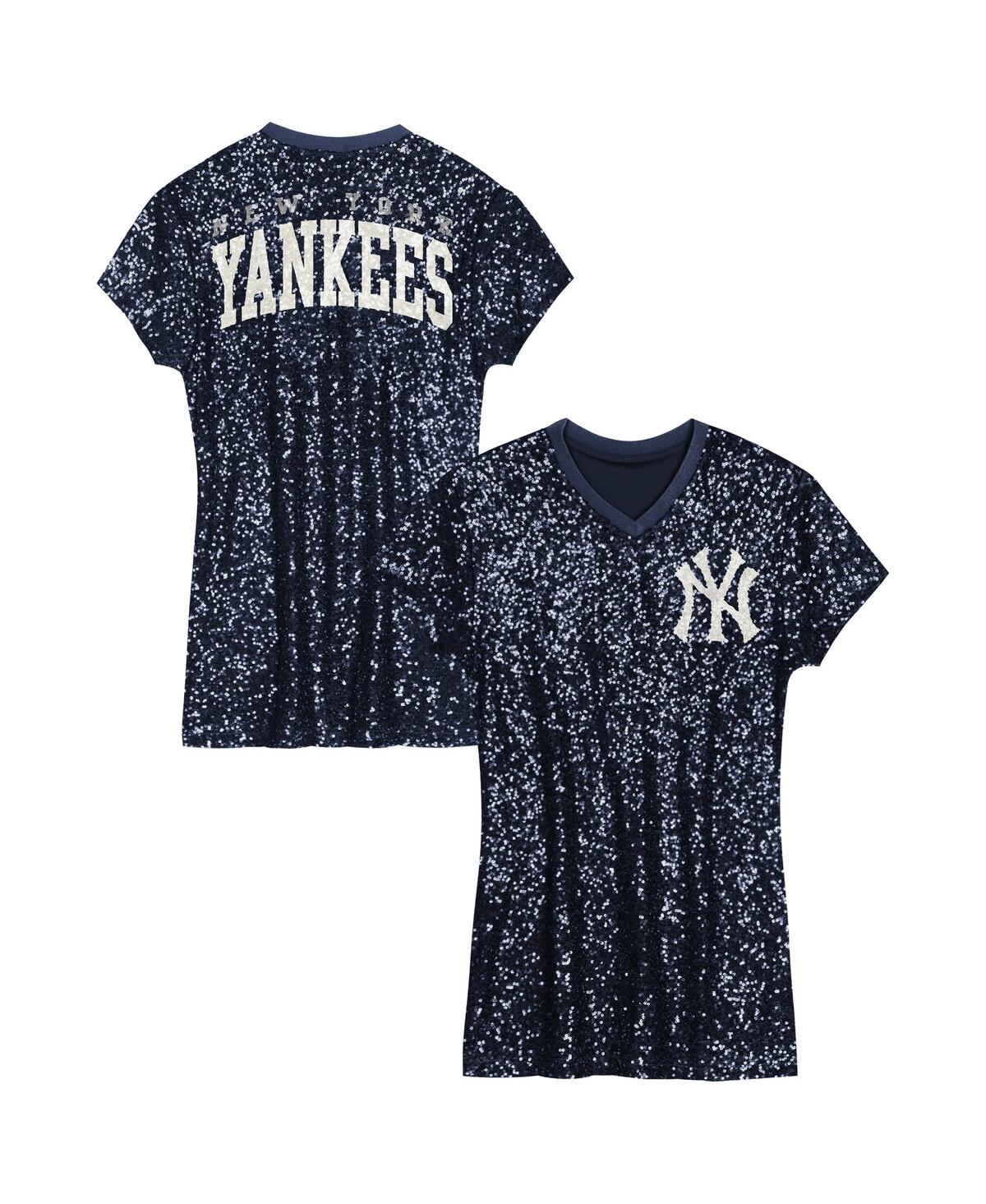 Outerstuff Big Girls Navy New York Yankees Sequin V-Neck Dress - Navy