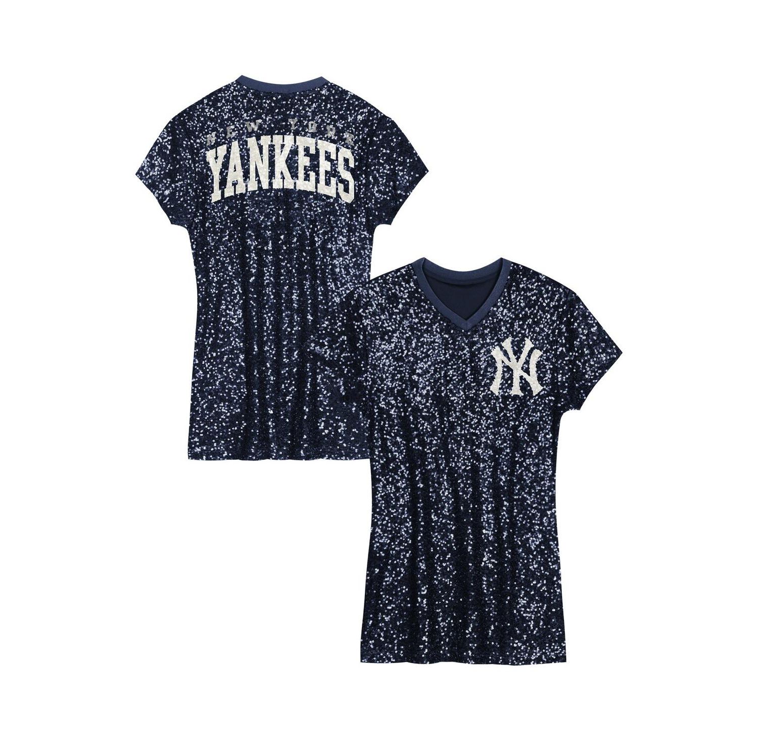 Big Girls Navy New York Yankees Sequin V-Neck Dress