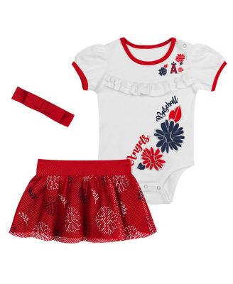 Newborn 3-Piece White/Red Los Angeles Angels Sweet Catcher Bodysuit, Headband and Skirt Set
