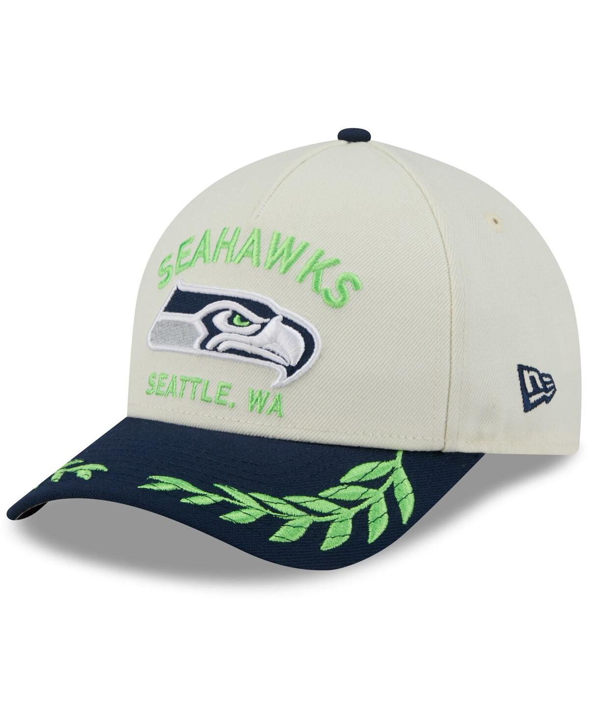NEW ERA MEN'S CREAM/COLLEGE NAVY SEATTLE SEAHAWKS 2025 NFL DRAFT 9FORTY A-FRAME M-CROWN ADJUSTABLE HAT 