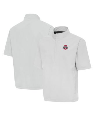 Antigua - Men's Gray Ohio State Buckeyes Brisk Short Sleeve Quarter-Zip Windshirt Hoodie