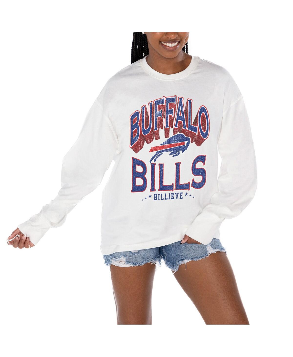 Women's White Buffalo Bills Time Out Oversized Long Sleeve T-Shirt - White