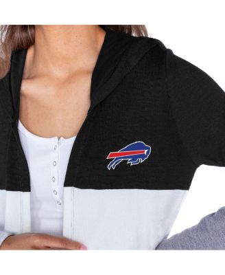 Women's Black Buffalo Bills Tri-Blend Color Block Lightweight Cardigan Hoodie