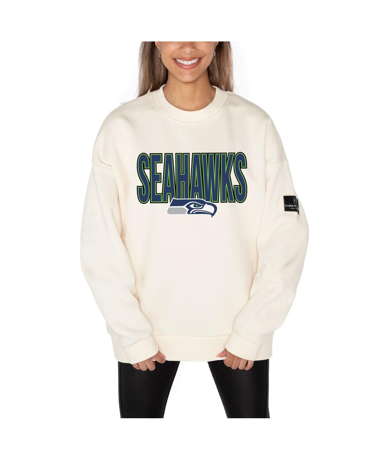 Gameday Couture Women's Cream Seattle Seahawks Premium Fleece Drop Shoulder Pullover Sweatshirt In White